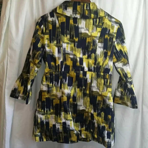 Appraisal Brushstroke Yellow Black White Short Trench Coat Mad Men Office Casual - Picture 2 of 10